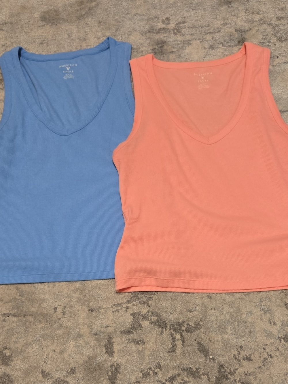 American Eagle Outfitters Ribbed V-Neck Tank Tops - Blue & Peach